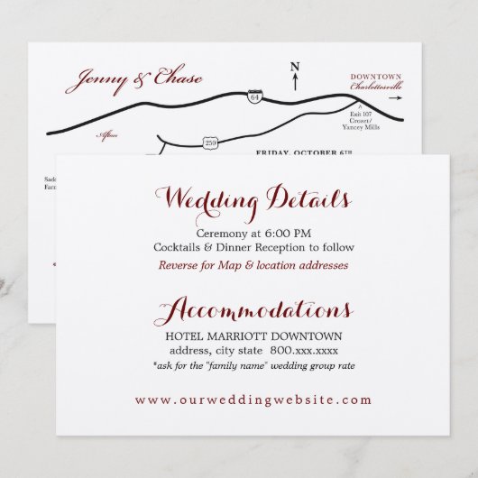 Carte de détails de mariage incluse avec le plan d (Devant / Derrière)
