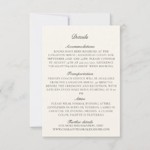 Carte de détails de mariage ivoire Old Money
