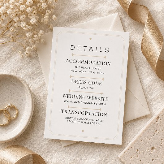 Carte de détails de mariage luxueuse moderne serif