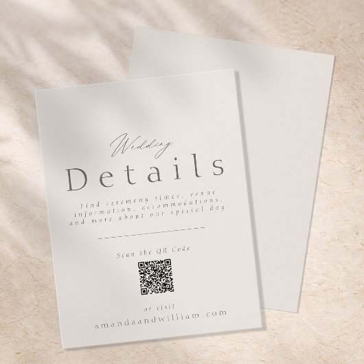 Carte de détails de mariage minimale avec code QR