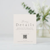 Carte de détails de mariage minimale avec code QR (Debout devant)