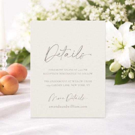 Carte de détails de mariage minimaliste