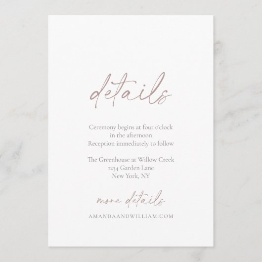 Carte de détails de mariage minimaliste avec calli (Devant)