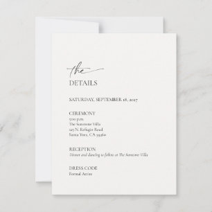 Carte de détails de mariage minimaliste ivoire et