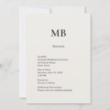 Carte de détails de mariage minimaliste moderne et