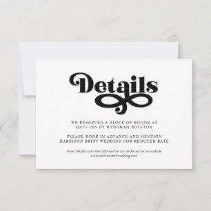 Carte de détails de mariage minimaliste Typograp