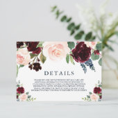 Carte de détails de mariage moderne bordeaux rouge (Debout devant)