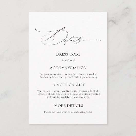 Carte de détails de mariage moderne et élégant (Devant)