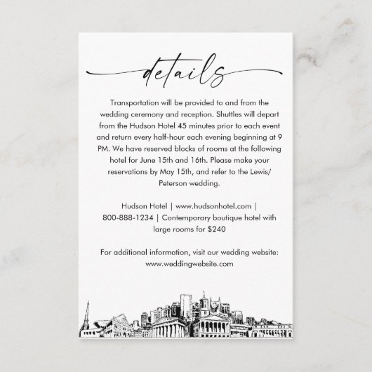 Carte de détails de mariage Nashville Skyline, 3,5 (Devant)