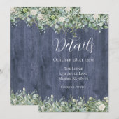 Carte de détails de mariage Navy Wood Eucalyptus | (Devant / Derrière)