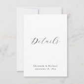 Carte de détails de mariage noir et blanc à script (Devant)