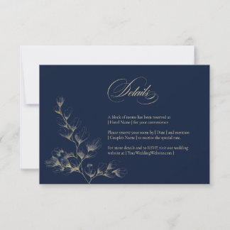 Carte de détails de mariage or et marine