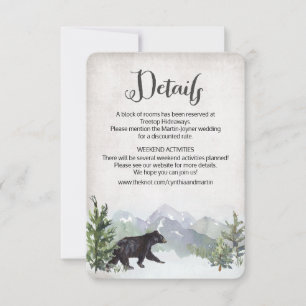 Carte de détails de mariage ours en bois rustique