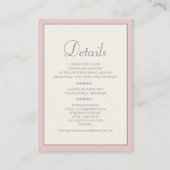 Carte de détails de mariage rose et crème Soft Blu (Devant)