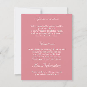 Carte de détails de mariage rose pâle élégante