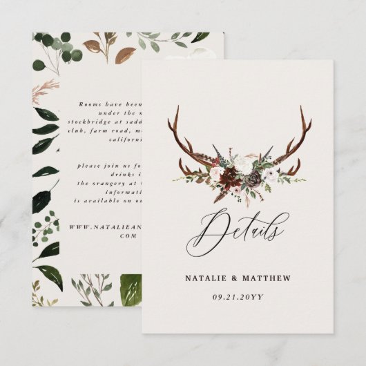 Carte de détails de mariage rustique en bois avec (Devant / Derrière)
