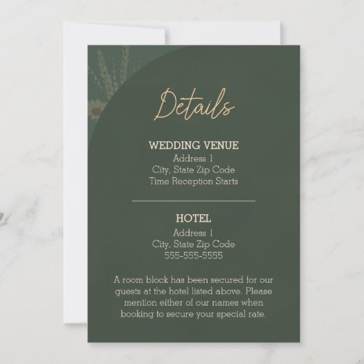 Carte de détails de mariage rustique marron (Devant)
