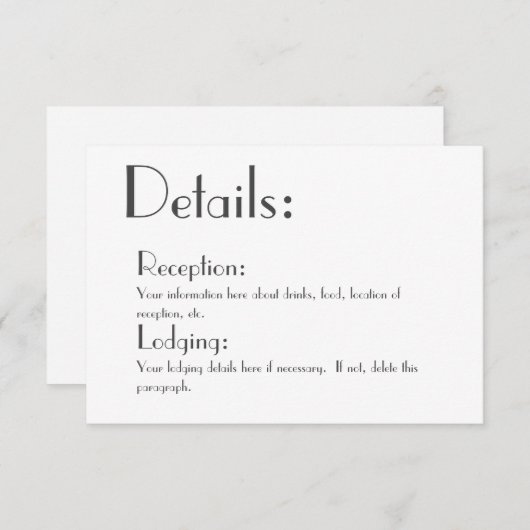 Carte de détails de mariage simple (Devant / Derrière)