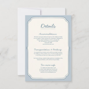 Carte de détails de mariage simple à rayures bleue