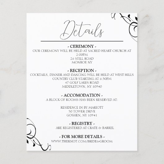 Carte de détails de mariage simple et élégante (Devant)