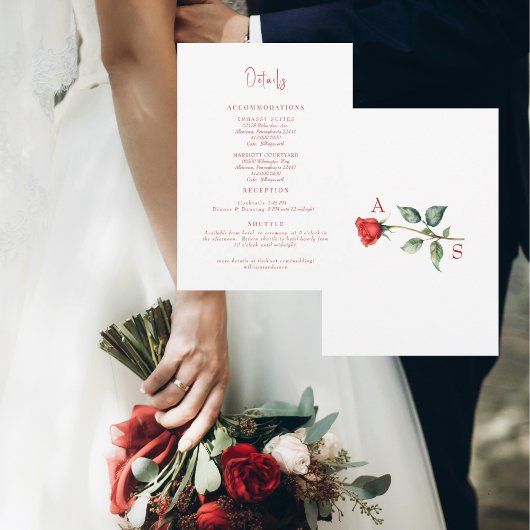 Carte de détails de mariage Simple Red Rose