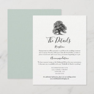 Carte de détails de mariage sous un chêne vintage