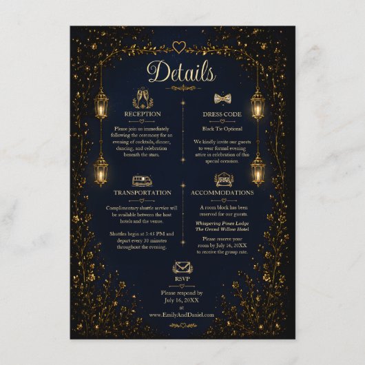 Carte de détails de mariage Starlight Symphony (Devant)
