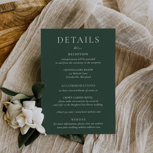 Carte de détails de mariage vert BRUNSWICK