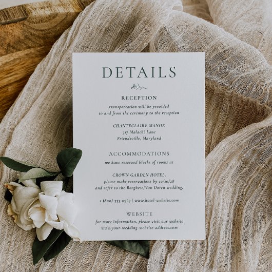 Carte de détails de mariage vert BRUNSWICK