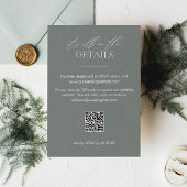Carte de détails de mariage vert sauge avec code Q
