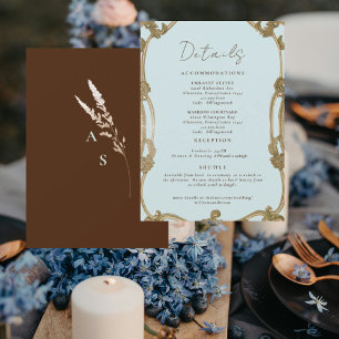Carte de détails de mariage vintage bleu givré