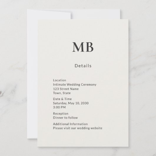Carte de détails de micro mariage minimal moderne (Devant)