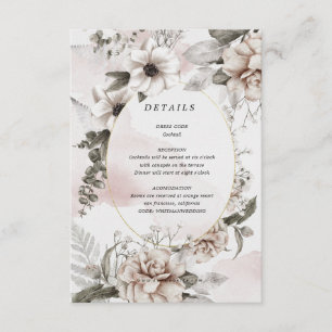 carte de détails de réception à fleurs d'argent bl