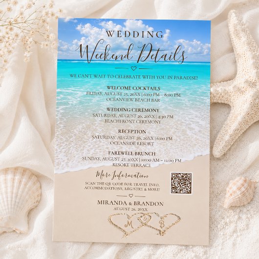 Carte de détails de week-end de mariage sur la pla