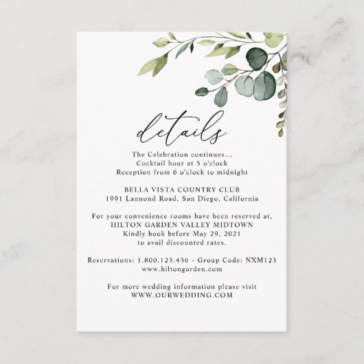 Carte de détails d'information pour les invités av (Devant)