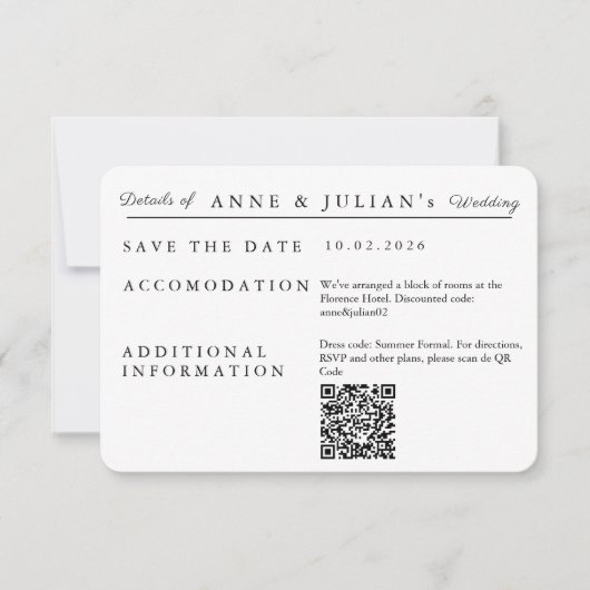 Carte de détails d'invitation de mariage simple bl (Devant)