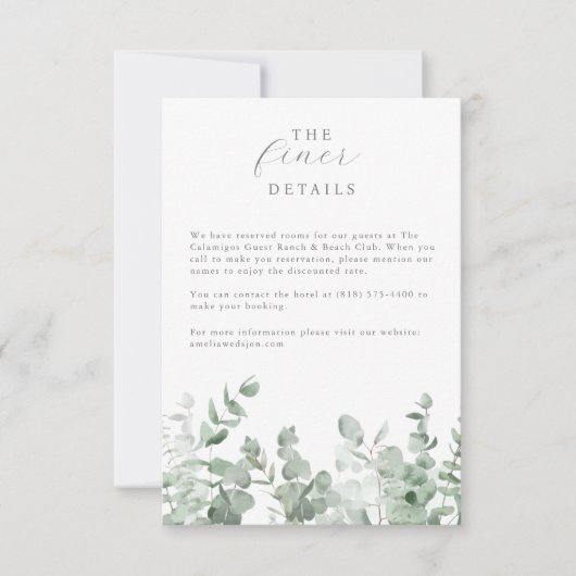 Carte de détails du boîtier Mariage Eucalyptus (Devant)