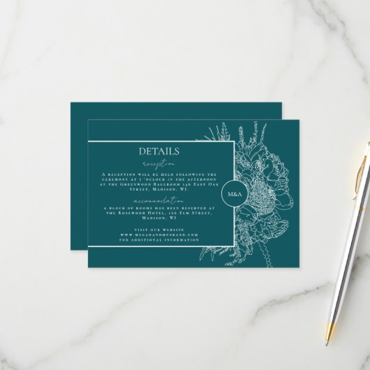 Carte de détails du boquet floral moderne et éléga (Devant/Arrière en situation)