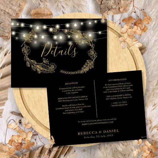 Carte de détails du Mariage Black And Gold