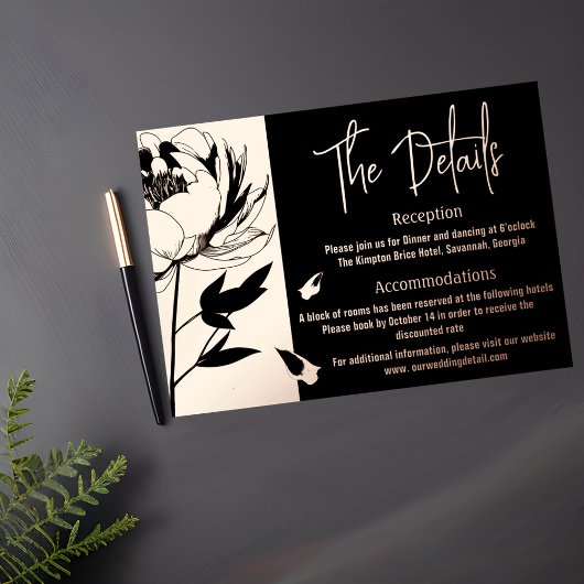 Carte de détails du Mariage Black and Rose Gold Pe