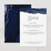 carte de détails du mariage bleu marine et or rose (Devant / Derrière)