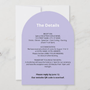 Carte de détails du Mariage couleur violet du code