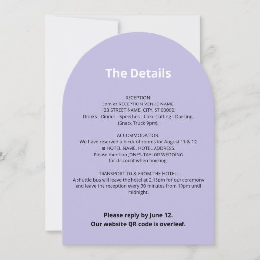Carte de détails du Mariage couleur violet du code (Devant)