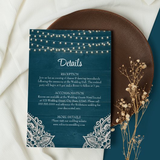 Carte de détails du Mariage Dark Turquoise Rustic 