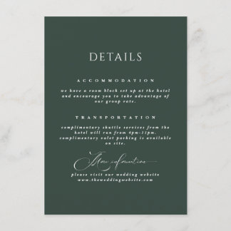 Carte de détails du Mariage de calligraphie verte 