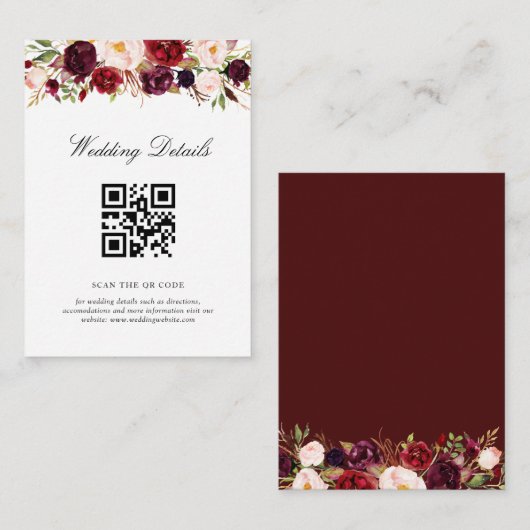 carte de détails du mariage de code ou de bordeaux (Devant / Derrière)