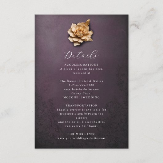 Carte de détails du mariage de fleur métallique ru (Devant)