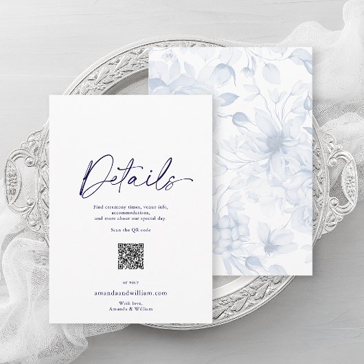 Carte de détails du Mariage de fleurs bleu foncé