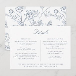 Carte de détails du Mariage de fleurs bleu foncé