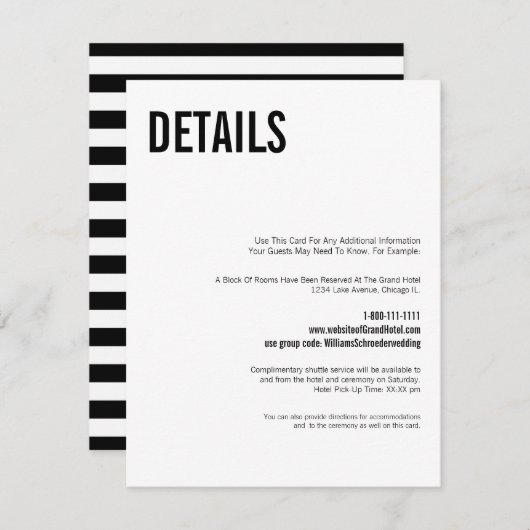 Carte de détails du Mariage de typographie simple  (Devant / Derrière)